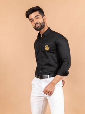 Black embroidered cotton mens-casual-shirts 3