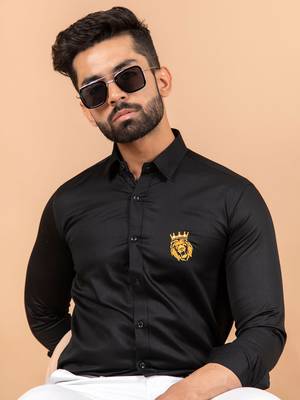 Black embroidered cotton mens-casual-shirts 5