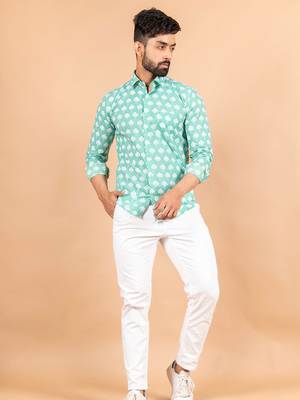 Green printed cotton mens-casual-shirts 1