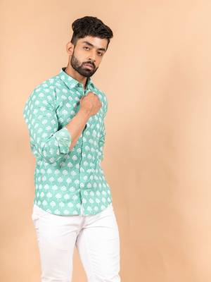 Green printed cotton mens-casual-shirts 2