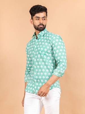 Green printed cotton mens-casual-shirts 3