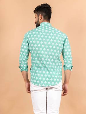 Green printed cotton mens-casual-shirts 4