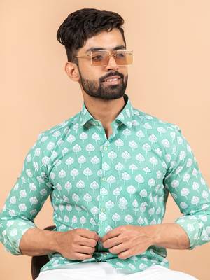 Green printed cotton mens-casual-shirts 5