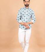 Blue printed cotton mens-casual-shirts
