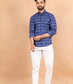 Blue printed cotton mens-casual-shirts
