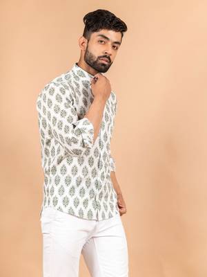White printed cotton mens-casual-shirts 1