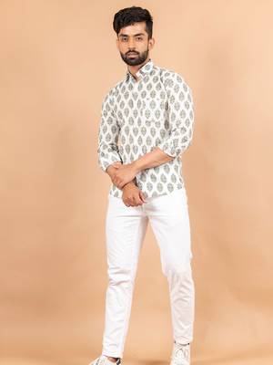 White printed cotton mens-casual-shirts 2