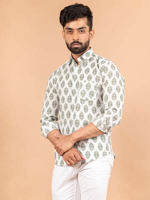 White printed cotton mens-casual-shirts 3
