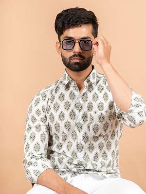 White printed cotton mens-casual-shirts 5