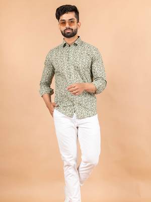 Green printed cotton mens-casual-shirts 1