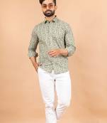 Green printed cotton mens-casual-shirts