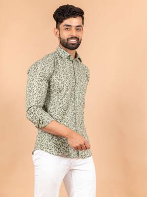 Green printed cotton mens-casual-shirts 2