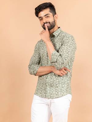 Green printed cotton mens-casual-shirts 3
