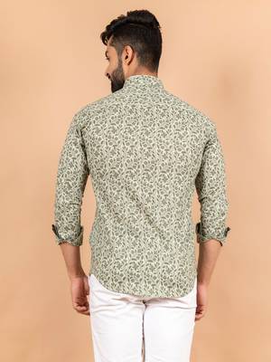 Green printed cotton mens-casual-shirts 4