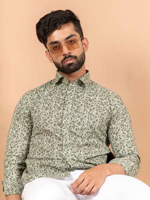 Green printed cotton mens-casual-shirts 5