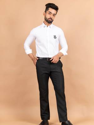 White embroidered cotton mens-casual-shirts 1