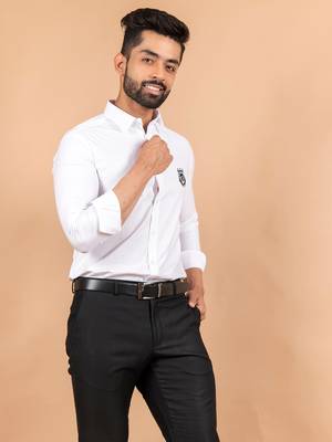 White embroidered cotton mens-casual-shirts 2