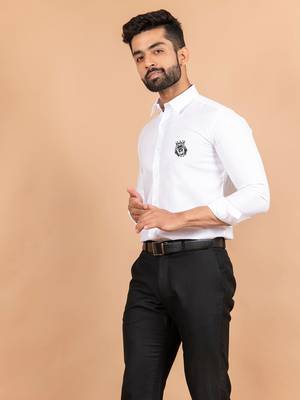 White embroidered cotton mens-casual-shirts 3
