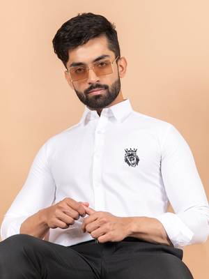 White embroidered cotton mens-casual-shirts 5
