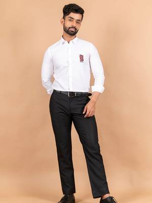 White embroidered cotton mens-casual-shirts 1