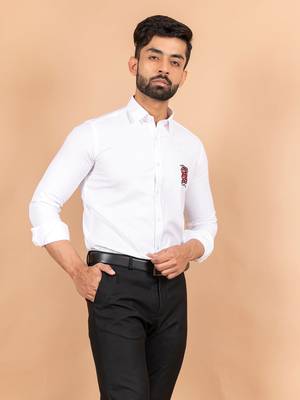 White embroidered cotton mens-casual-shirts 2