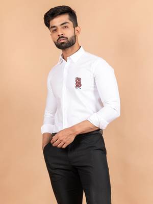 White embroidered cotton mens-casual-shirts 3