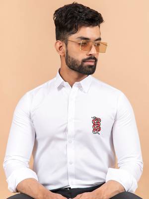 White embroidered cotton mens-casual-shirts 5