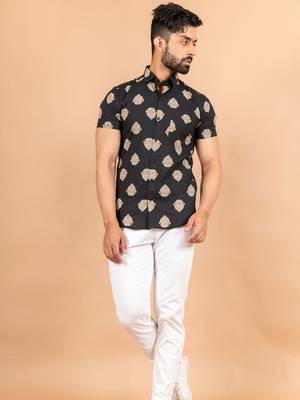Black printed cotton mens-casual-shirts 1