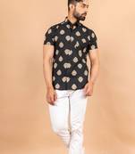 Black printed cotton mens-casual-shirts