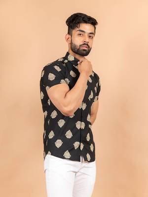Black printed cotton mens-casual-shirts 2