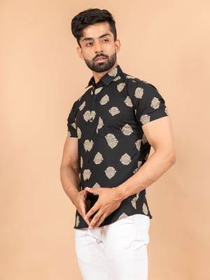 Black printed cotton mens-casual-shirts 3