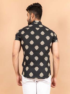 Black printed cotton mens-casual-shirts 4