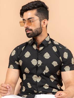 Black printed cotton mens-casual-shirts 5