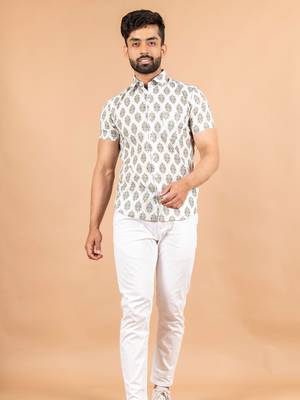 White printed cotton mens-casual-shirts 1
