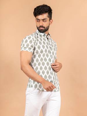White printed cotton mens-casual-shirts 2