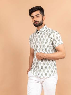 White printed cotton mens-casual-shirts 3