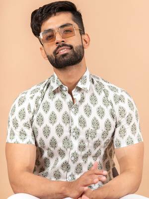White printed cotton mens-casual-shirts 5