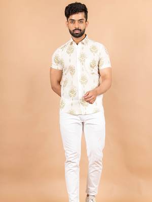 White printed cotton mens-casual-shirts 1