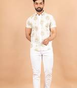 White printed cotton mens-casual-shirts