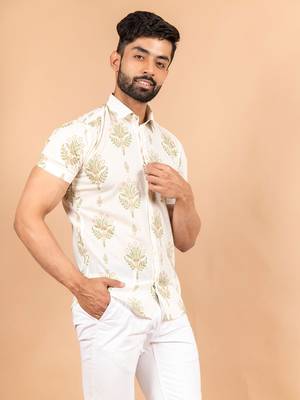 White printed cotton mens-casual-shirts 2