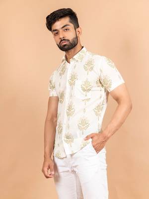White printed cotton mens-casual-shirts 3