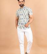 White printed cotton mens-casual-shirts