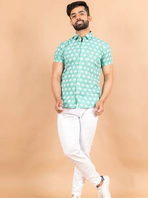 Green printed cotton mens-casual-shirts 1