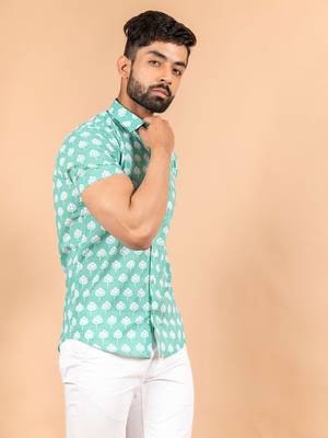 Green printed cotton mens-casual-shirts 2