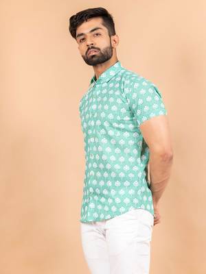 Green printed cotton mens-casual-shirts 3