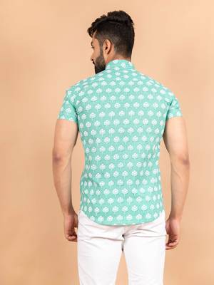Green printed cotton mens-casual-shirts 4