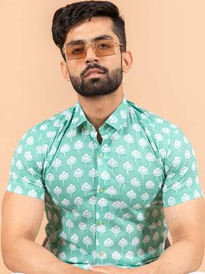 Green printed cotton mens-casual-shirts 5