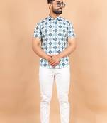 Blue printed cotton mens-casual-shirts