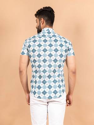 Blue printed cotton mens-casual-shirts 4