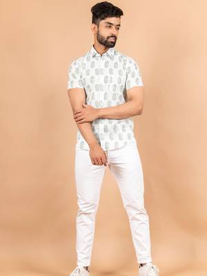 White printed cotton mens-casual-shirts 1